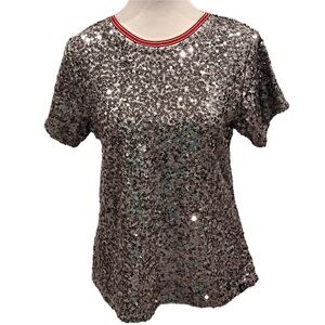 Treasure & Bond Metallic Ringer Tee XL /14-16 Elevated Casual Sparkle NYE Party
